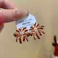 Light Luxury Red Firework Flower Zircon Copper Stud Earrings With Silver Pin For Women view 4