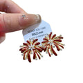 Light Luxury Red Firework Flower Zircon Copper Stud Earrings With Silver Pin For Women view 5
