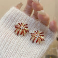 Light Luxury Red Firework Flower Zircon Copper Stud Earrings With Silver Pin For Women view 2