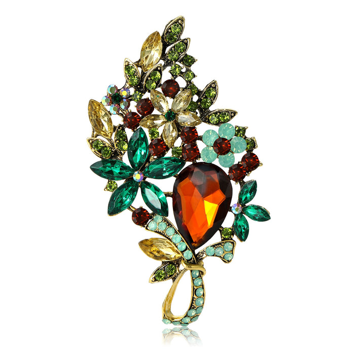 Alloy Full Rhinestone Large Glass Brooch Pin For Vintage Clothing