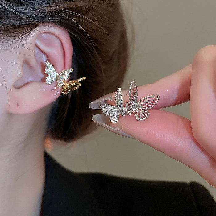 Korean Style Copper Zircon Butterfly Clip-on Earrings For Women Light Luxury Ear Cuffs