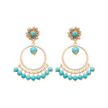 Vintage Stone Round Tassel Drop Earrings With Silver Pin Rhinestone Geometric Ethnic Design view 5