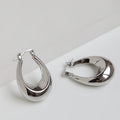 Old Money Smooth Iron Metal Oval Huggie Earrings Minimalist Light Luxury Daily Jewelry For Women view 3
