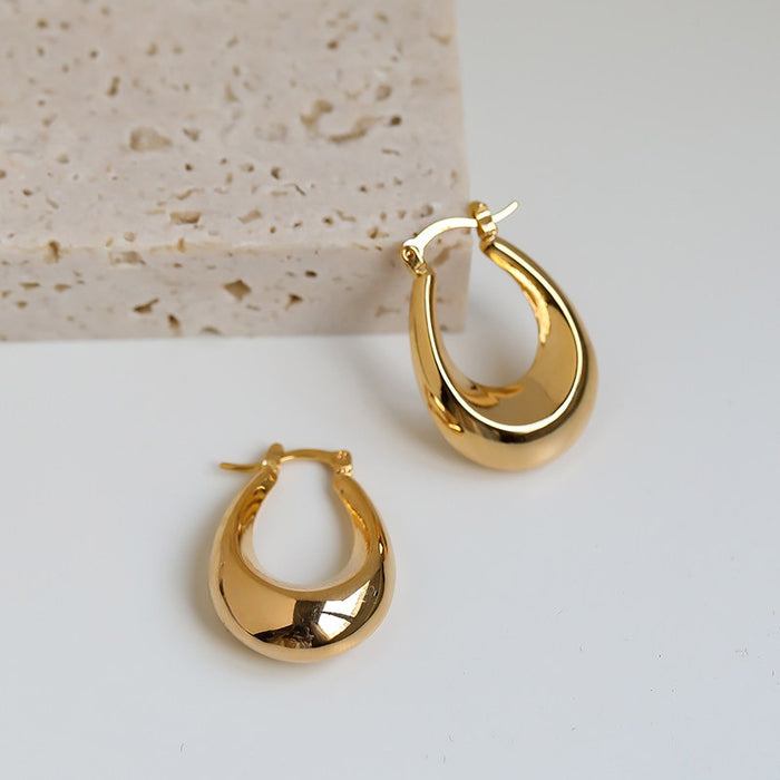 Old Money Smooth Iron Metal Oval Huggie Earrings Minimalist Light Luxury Daily Jewelry For Women