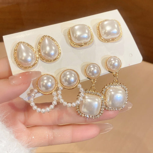 Old Money Floral Faux Pearl Rhinestone Stud Earrings Jewelry Set For Women