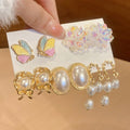 Old Money Floral Faux Pearl Rhinestone Stud Earrings Jewelry Set For Women view 3