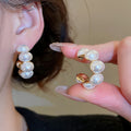 Gold Plated Silver Pin C Shaped Faux Pearl Stud Earrings French Retro Light Luxury Oval Jewelry view 4
