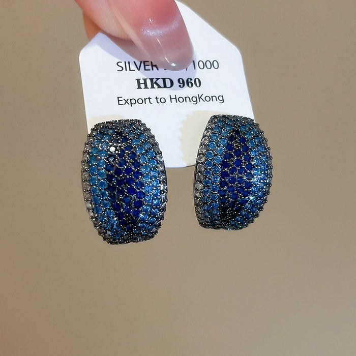 Vintage Copper C Shaped Sparkling Zircon Oval Geometric Drop Earrings For Women