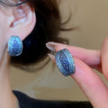 Vintage Copper C Shaped Sparkling Zircon Oval Geometric Drop Earrings For Women view 2
