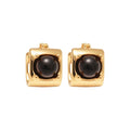 Gold Plated Copper Tiger Eye Stone Round Huggie Earrings With Silver Pins Vintage Maillard Style view 5