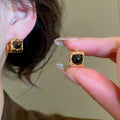 Gold Plated Copper Tiger Eye Stone Round Huggie Earrings With Silver Pins Vintage Maillard Style view 2