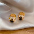 Gold Plated Copper Tiger Eye Stone Round Huggie Earrings With Silver Pins Vintage Maillard Style view 3