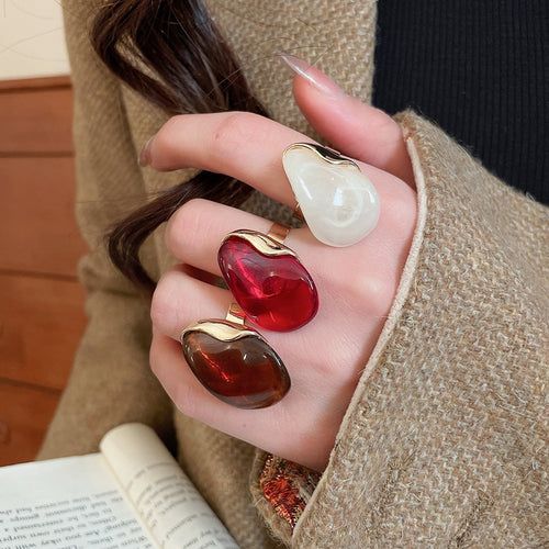 European Style Oval Resin Open Ring For Women, Geometric Fashion Statement Index Finger Jewelry