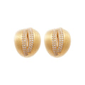 18K Brushed Metal Zircon C-Shaped Stud Earrings, Geometric Round Minimalist Modern Jewelry view 5
