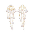 Old Money Faux Pearl Zircon Teardrop Tassel Drop Earrings French Court Style Silver Pin Jewelry view 5