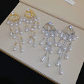 Old Money Faux Pearl Zircon Teardrop Tassel Drop Earrings French Court Style Silver Pin Jewelry view 4
