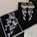 Old Money Faux Pearl Zircon Teardrop Tassel Drop Earrings French Court Style Silver Pin Jewelry view 2