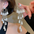 Old Money Faux Pearl Zircon Teardrop Tassel Drop Earrings French Court Style Silver Pin Jewelry view 3