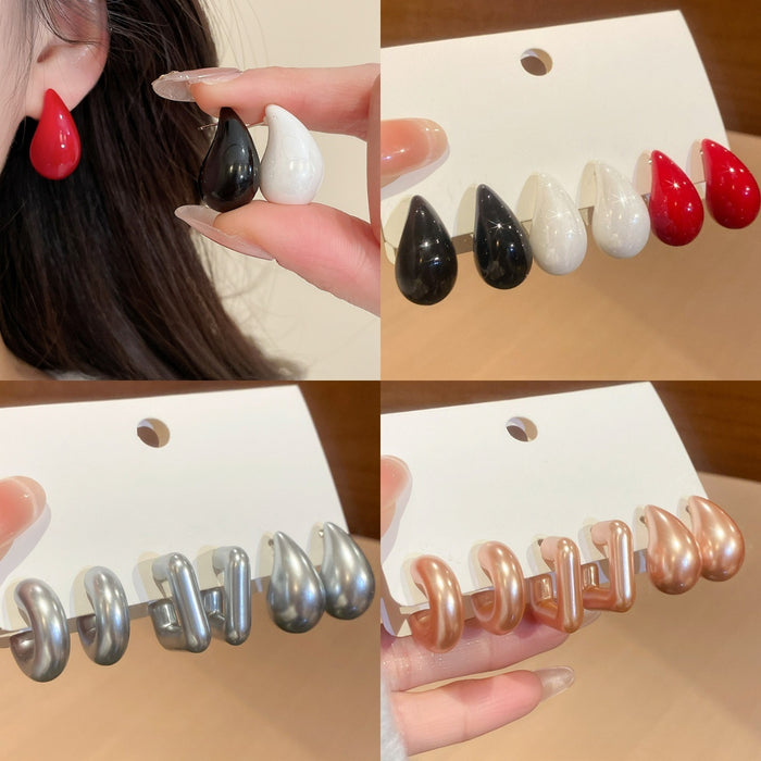 Modern Minimalist Acrylic Round Teardrop Stud Earrings Jewelry Set With Sterling Silver Pins