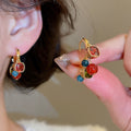 Ethnic Style Agate Beaded Round Zircon Tassel Drop Earrings Geometric Statement Jewelry view 2