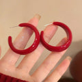 Acrylic C Shape Stud Earrings With Silver Tone Pins Retro Hong Kong Style Geometric Circle Design view 4