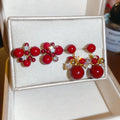 Gold Plated Silver Needle Red Zircon Firework Drop Earrings, Light Luxury Resin Geometric Round Design view 3