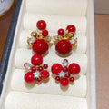 Gold Plated Silver Needle Red Zircon Firework Drop Earrings, Light Luxury Resin Geometric Round Design view 1