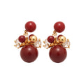 Gold Plated Silver Needle Red Zircon Firework Drop Earrings, Light Luxury Resin Geometric Round Design view 5