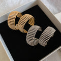 Metal Mesh Lace C-Shaped Hoop Earrings With Silver Needle Geometric Western Style For Women view 3
