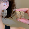 Metal Mesh Lace C-Shaped Hoop Earrings With Silver Needle Geometric Western Style For Women view 2
