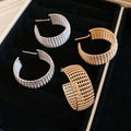 Metal Mesh Lace C-Shaped Hoop Earrings With Silver Needle Geometric Western Style For Women view 1