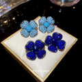 Vintage Alloy Flower Stud Earrings With Silver Pins And Rhinestone Inlay For Women view 2