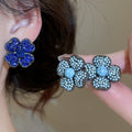 Vintage Alloy Flower Stud Earrings With Silver Pins And Rhinestone Inlay For Women view 1