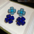 Vintage Alloy Flower Stud Earrings With Silver Pins And Rhinestone Inlay For Women view 4