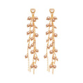 Gold Plated Silver Needle Zircon Tassel Faux Pearl Drop Earrings Retro Geometric Fashion Jewelry view 5