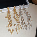 Gold Plated Silver Needle Zircon Tassel Faux Pearl Drop Earrings Retro Geometric Fashion Jewelry view 2