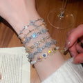 Light Luxury Copper Zircon Flower Star Bangle, Sparkling Fashion Bracelet For Daily Wear view 4