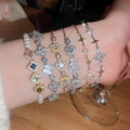 Light Luxury Copper Zircon Flower Star Bangle, Sparkling Fashion Bracelet For Daily Wear view 2