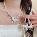 Light Luxury Imitation Pearl Horse Star Necklace Earrings Jewelry Set For Fashion OL view 1