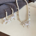 Light Luxury Imitation Pearl Horse Star Necklace Earrings Jewelry Set For Fashion OL view 4