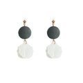 Black Wood Look Round Top White Petal Drop Stud Earrings view 4