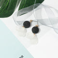Black Wood Look Round Top White Petal Drop Stud Earrings view 3