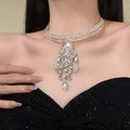 Light Luxury Faux Pearl Rhinestone Tassel Choker Necklace For Women, Geometric Court Style view 1
