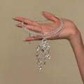 Light Luxury Faux Pearl Rhinestone Tassel Choker Necklace For Women, Geometric Court Style view 4