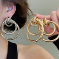 Iron Geometric Round Wrapped Hollow Pendant Drop Earrings, Light Luxury Niche Design Stud Style view 1