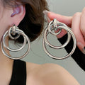 Iron Geometric Round Wrapped Hollow Pendant Drop Earrings, Light Luxury Niche Design Stud Style view 3