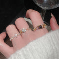 French Style Zirconia Faux Pearl Open Ring Elegant Geometric Round Design For Index Finger view 1