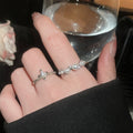 French Style Zirconia Faux Pearl Open Ring Elegant Geometric Round Design For Index Finger view 3