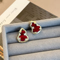 Elegant New Chinese Style Red Enamel Gourd Stud Earrings With Gold Alloy Trim And Rhinestone Accent Earrings view 3