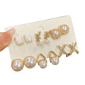 French Vintage Faux Pearl Rhinestone Geometric Stud Earrings Jewelry Set With Silver Posts view 5